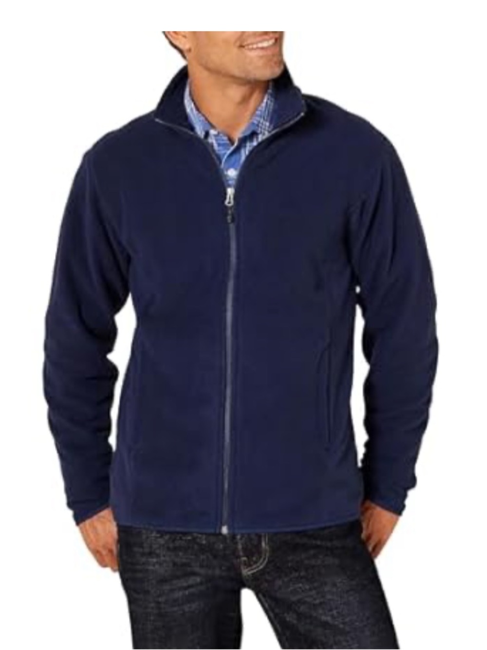 NWT New AMAZON ESSENTIALS Fleece Zip Jacket Navy Blue XL
